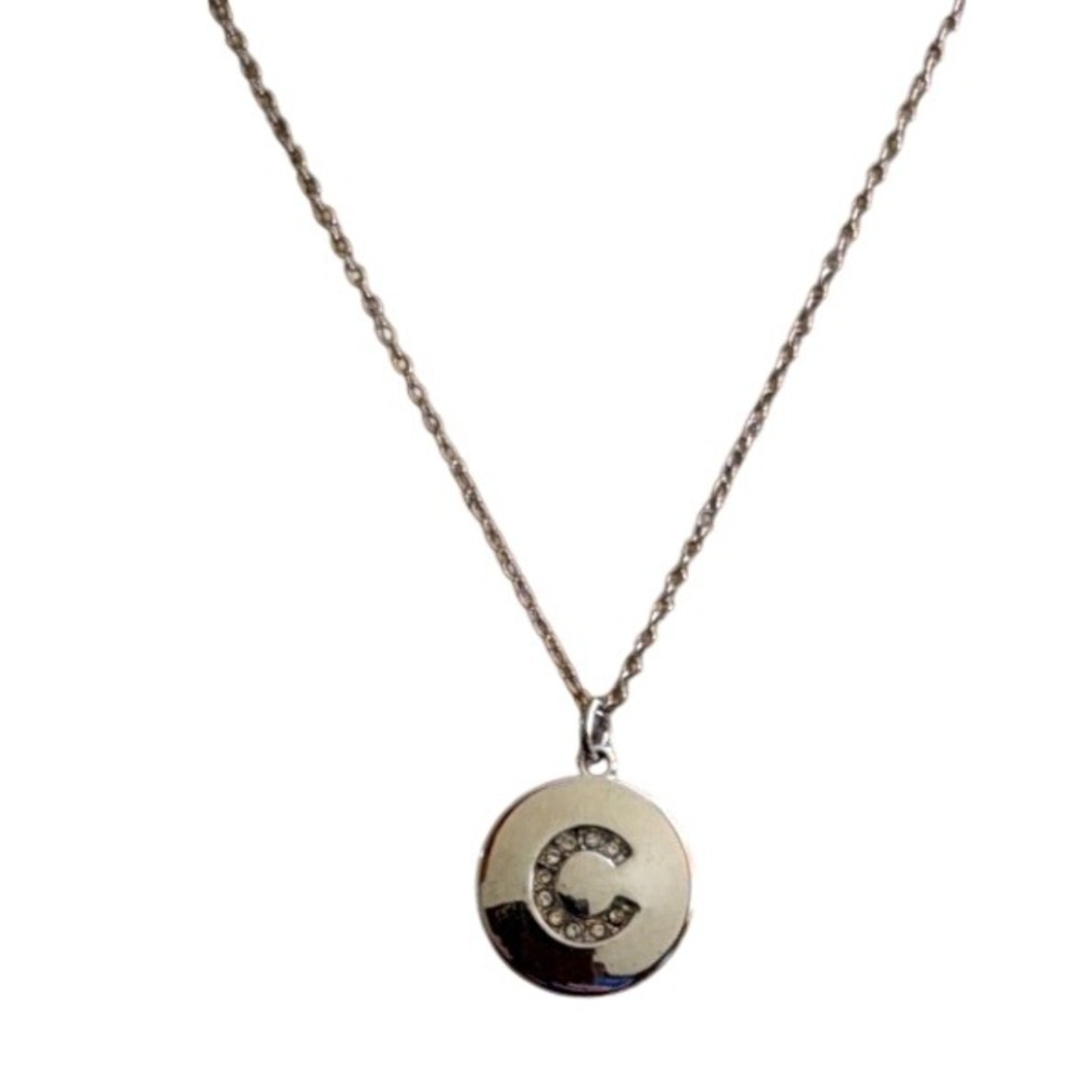 Silver Tone Rhinestone Initial C Disc Pendant Necklace Cable Chain Gift